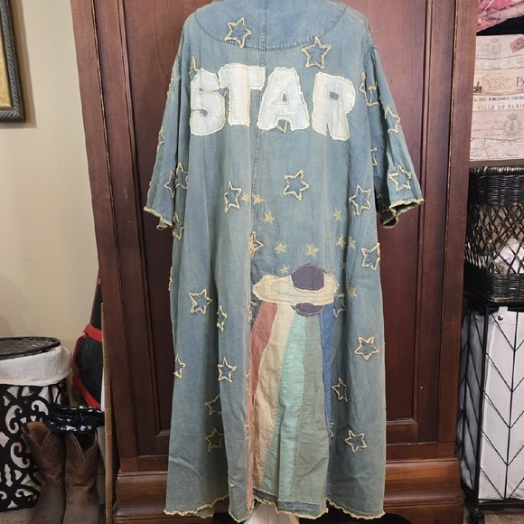 Magnolia Pearl Denim Star Child Rainbow Maxi Kimono Duster Jacket - Picture 6 of 12